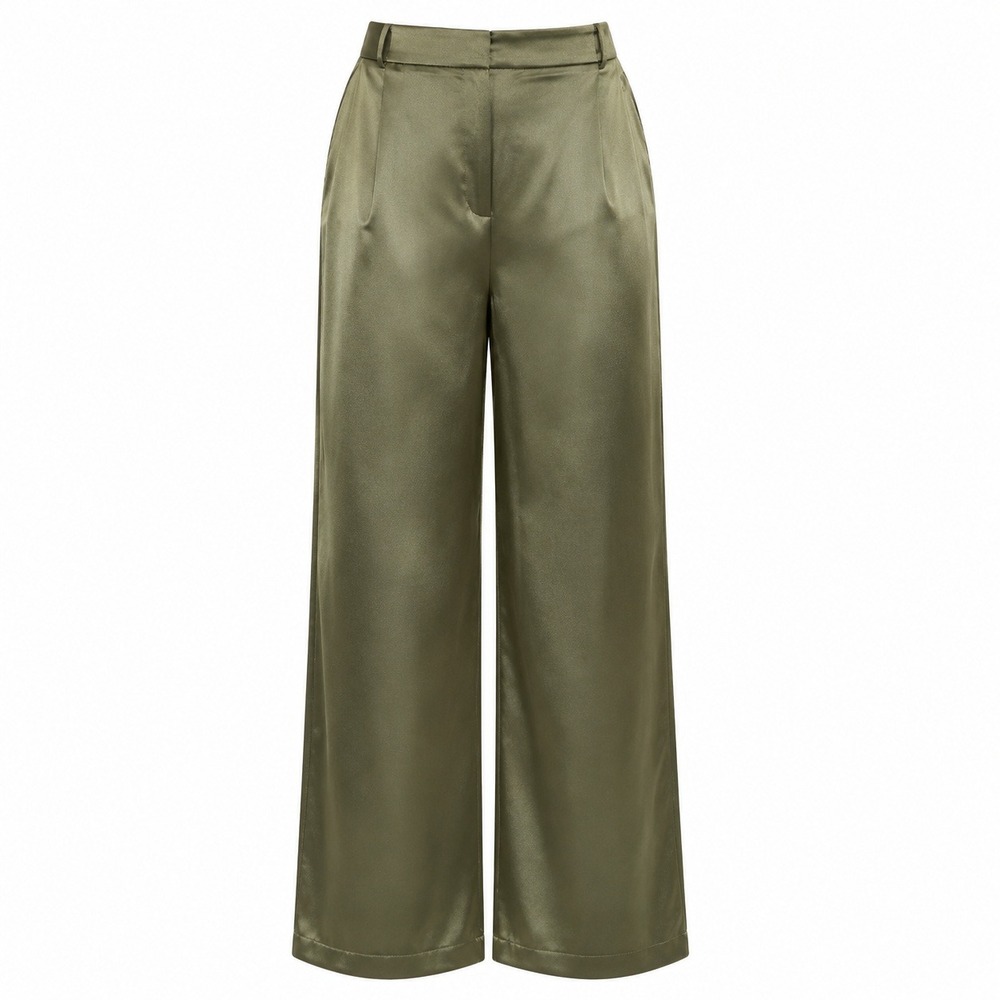 PrettyLittleThing Plus Olive Satin Wide Leg Trouser US L NWT - Picture 2 of 9